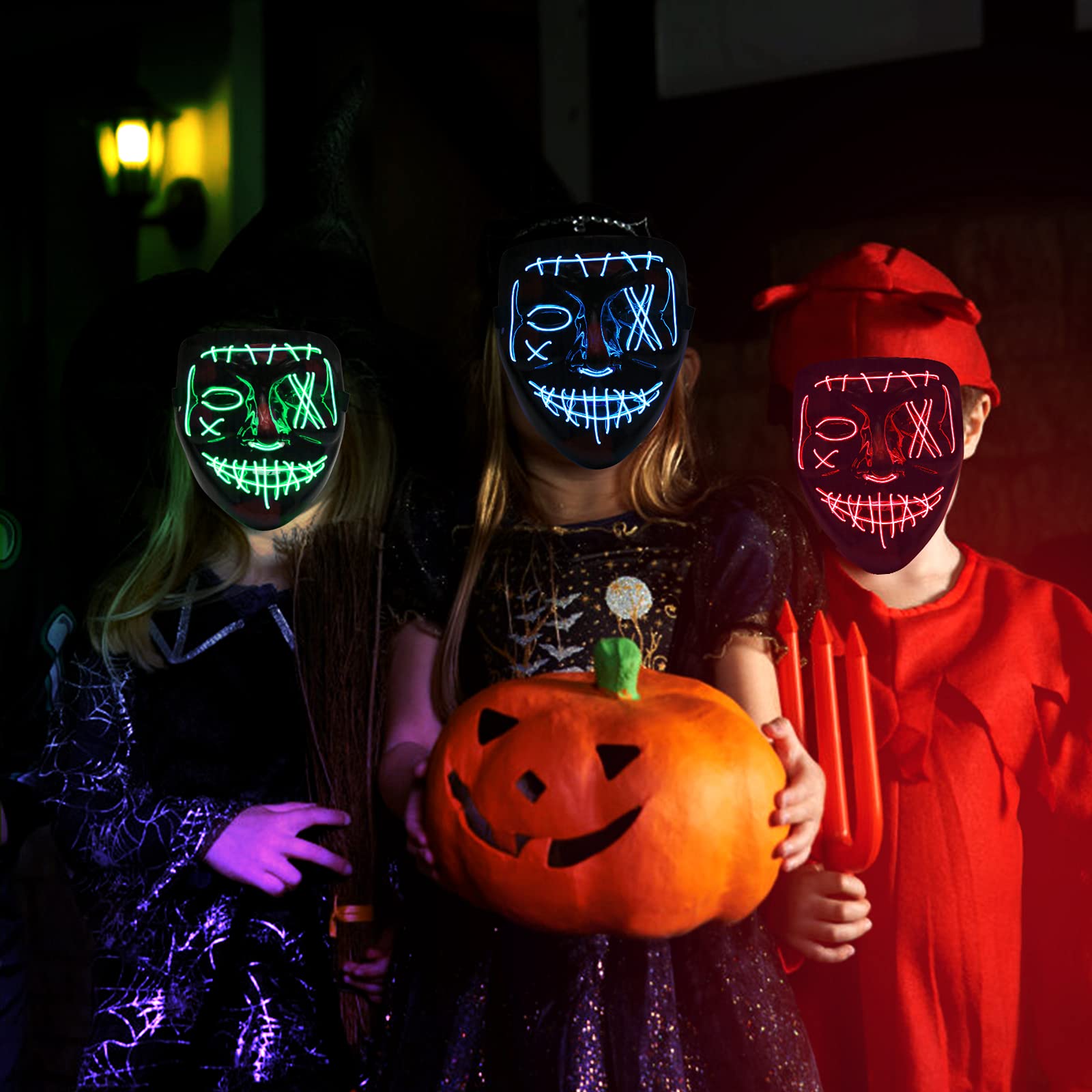 Yumcute Masque D'Halloween LED Purge Avec 3 Modes D'éclairage, Masque LED Effrayant Pour Halloween, Cosplay, Fête De Carnaval, Fête (bleu), 21.00 × 18.00 × 8.00 Cm, V-blue