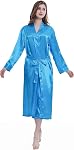 Lavenderi Women's Long Classic Satin Kimono Lounge Bathrobe Robe