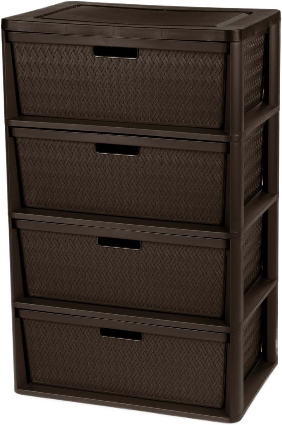 Brown Wide 4‑Drawer Storage Tower, Multipurpose Portable Organizer Unit with Removable Decorative Bins, Tool‑Free Easy‑Assembly Cabinet for Home Apartment and Dorm Organization