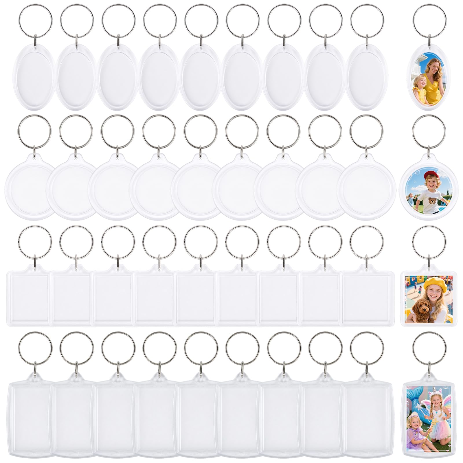 40PCS Blank Photo Keyring, 4 Shapes Acrylic Keyring Blanks, Clear Keyrings
