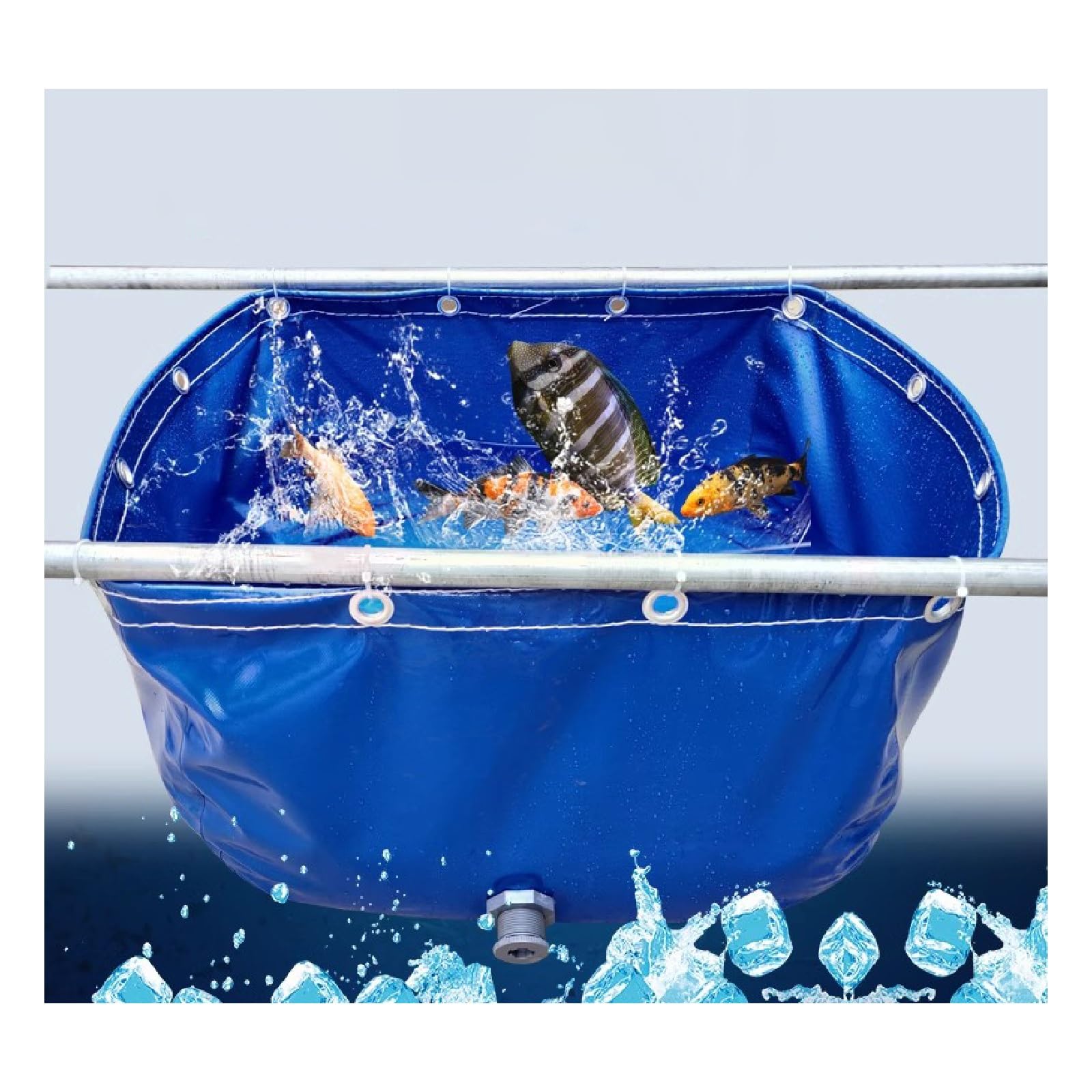 PHLEPS Foldable Fish Pond, Temporary Waterproof Canvas Holding Tank, 0.5mm Heavy Duty Tarp Water Storage Pool for Saltwater Fish, Koi Turtles with Drain (Color : Blue, Size : 0.6x1x0.4m)