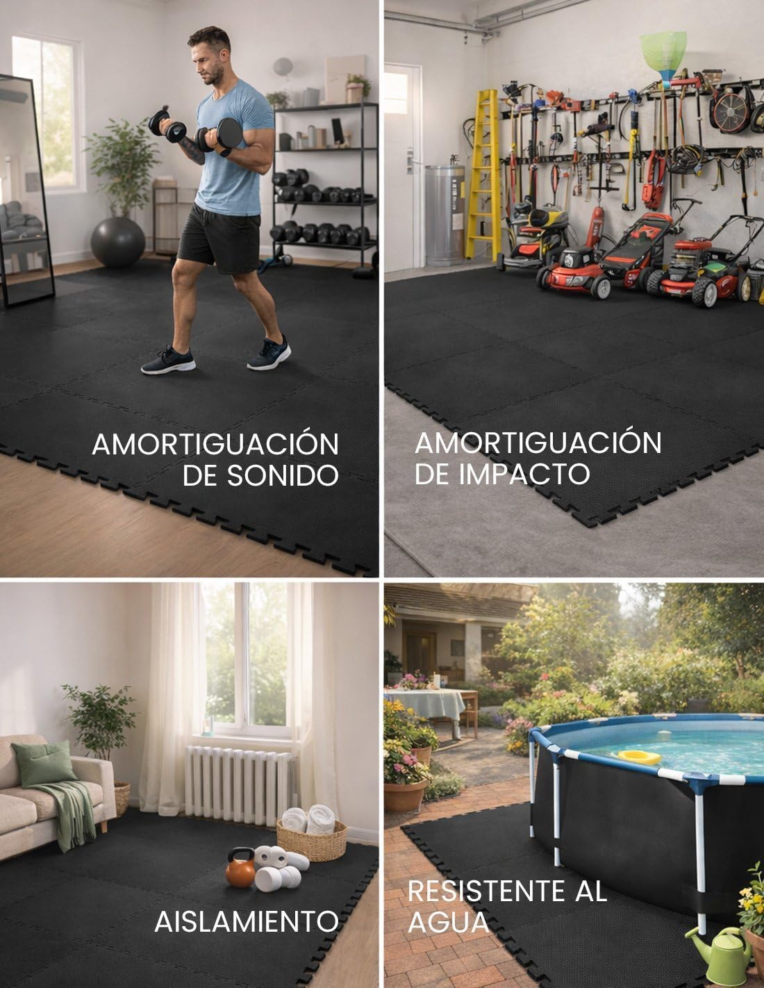 JARDIN202 - Esterilla Puzzle para Suelos de Gimnasio y Fitness | Protección de Goma Espuma, Tatami Puzzle Expandible 30x30cm (10mm) | 36 Uds | 3,24 m² (Negro) — view 7