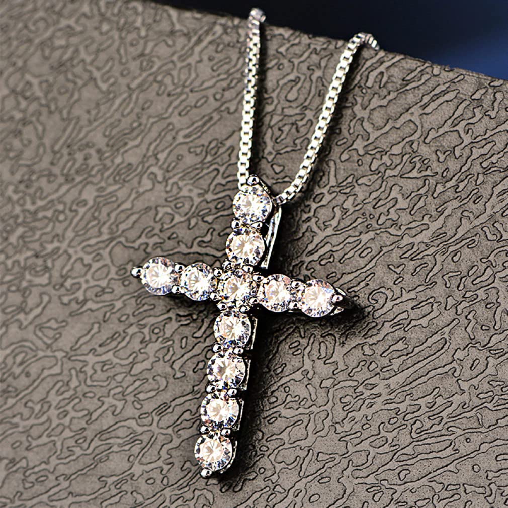 Collar de Plata S925 para Mujer, Colgante de circón, Colgante Cruzado y Collar, joyería para Hombres y Mujeres