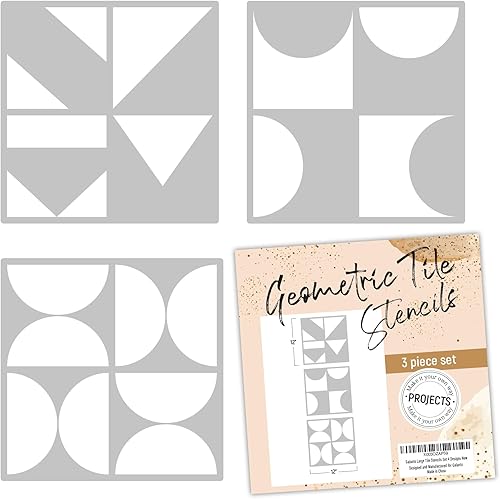Juego de 3 plantillas de azulejos (12 x 12 pulgadas), patrón geométrico, plantillas reutilizables para pisos, paredes, azulejos, muebles, proyectos