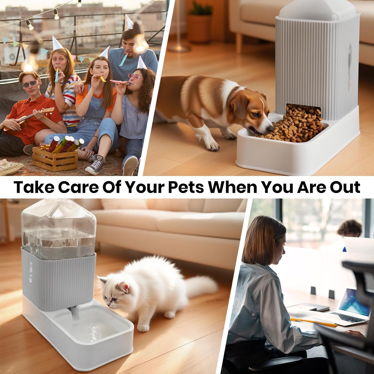 Automatic Cat Feeder and Water Dispenser - Dog Water Bowl Dispenser Gravity Pet Food Bowls for Small Big Medium Dog Cats Kitten Puppy Large Capacity 2 Pack (119oz)