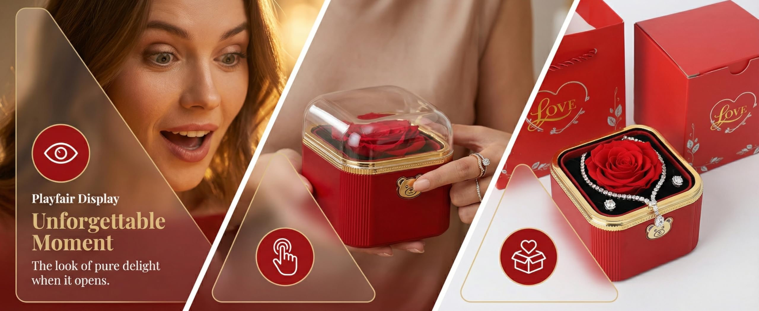 XRWilma Caja de regalo de rosa sorpresa con mecanismo desplegable: junto con nuestras joyas en la tienda, perfecta para joyas, día de la madre, día de San Valentín y regalos de vacaciones para madres