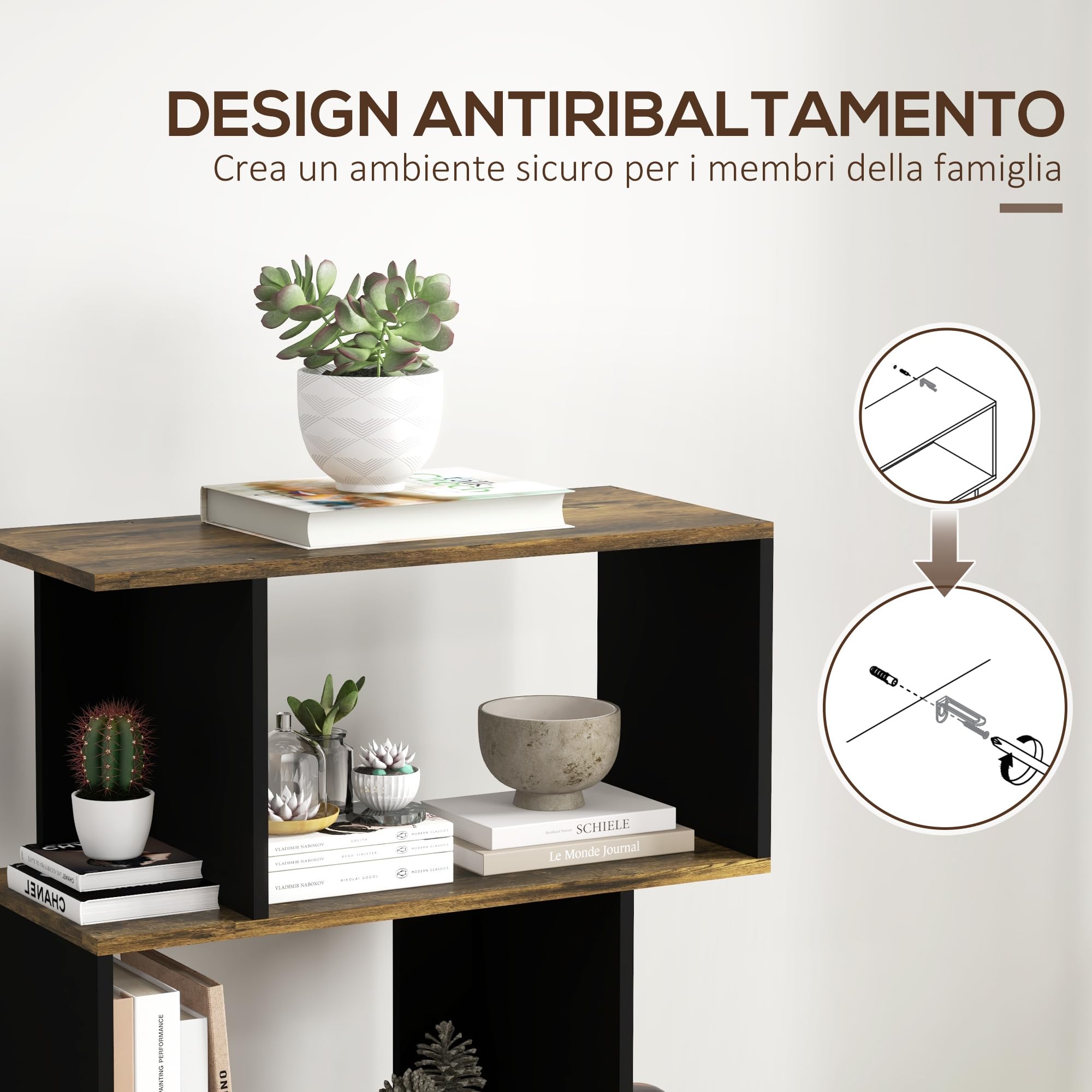 HOMCOM Scaffale Libreria a 5 Ripiani Mobile Aperto 70x29.5x163cm Marrone