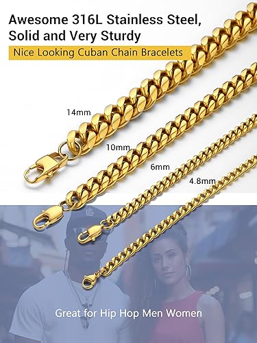 Miniatura 4 de PROSTEEL Pulsera de acero inoxidable para hombres y mujeres, elegantes pulseras de eslabones cubanos, chapado en oro negro de 18 quilates, ancho