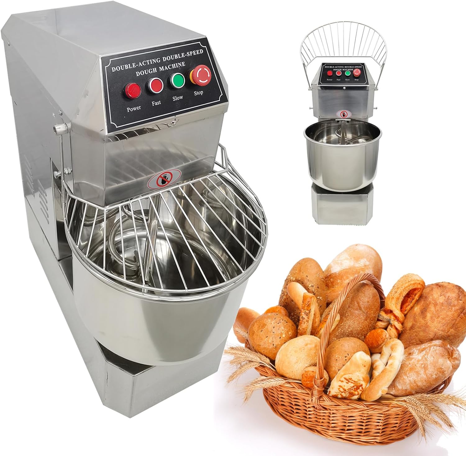 INTBUYING 30 QT Stand Dough Mixer 7.5 Gallon Double Action Spiral Stand Mixer with Double-Speed, 304 Stainless Steel Commercial Dough Pizza Kneading Machine for Restaurant Kitchen Bakery Pizzeria