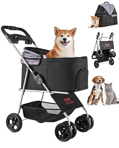 VEVOR Cochecito para Mascotas Capacidad de 16 kg Carrito Plegable para Perros de 4 Ruedas con Portabebés…
