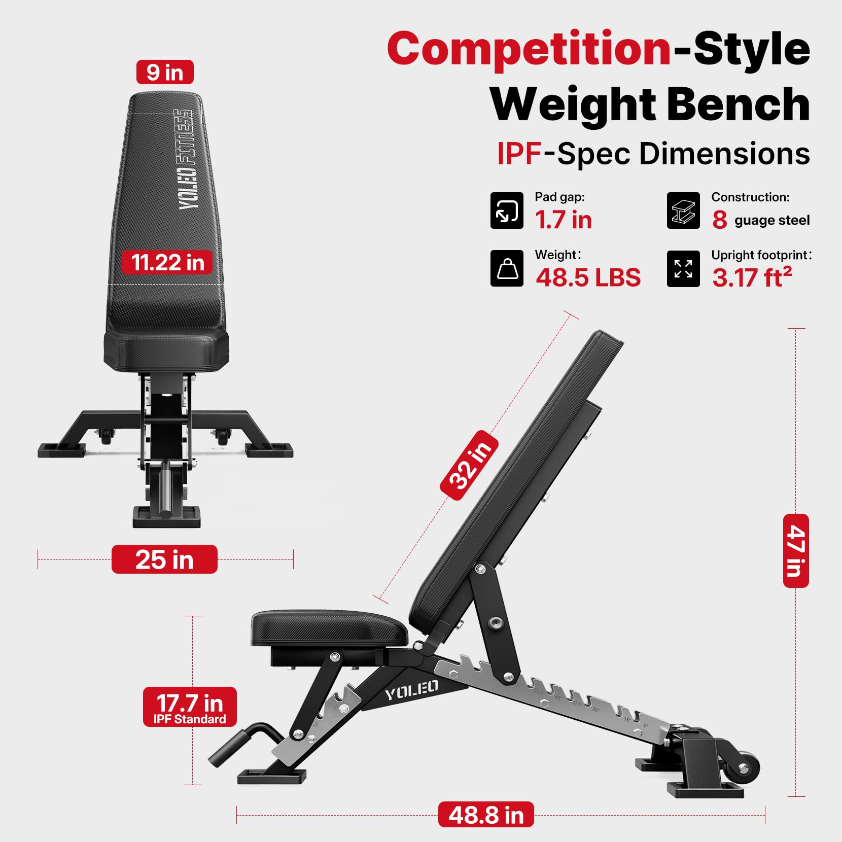 Commercial Adjustable Weight Bench 2315LB ASTM Certified – 80% Pre-Assembled Heavy Duty Workout Bench for Home Gym
