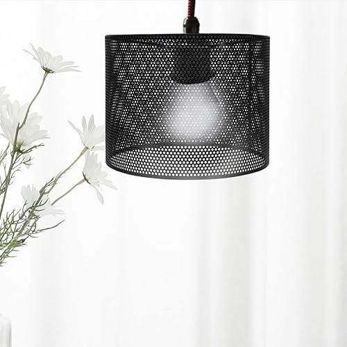 Vista 4 de Pantalla de lámpara de tambor de metal E27, sombra hueca de sombra de luz con clip en bombilla de repuesto para lámpara de pared E14 mesa de pie