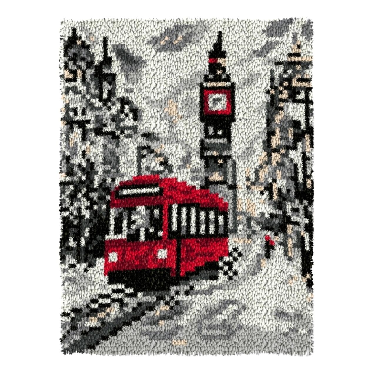 AxiangziK Landscape DIY Latchook Kit Street Bus Latch Hook Rug Kits for Beginners DIY Needlework Crocheting Tapestry Kit Home Decor 39x55in