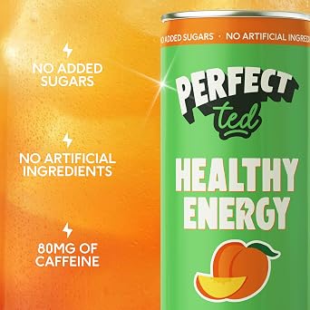 PerfectTed Original Sparkling Healthy Energy Drink, Single Can, All-Natural Green Tea Caffeine & L-Theanine | Low Calorie Refreshing Carbonated Beverage | Vegan | Gluten-Free (48 Pack, Variety)