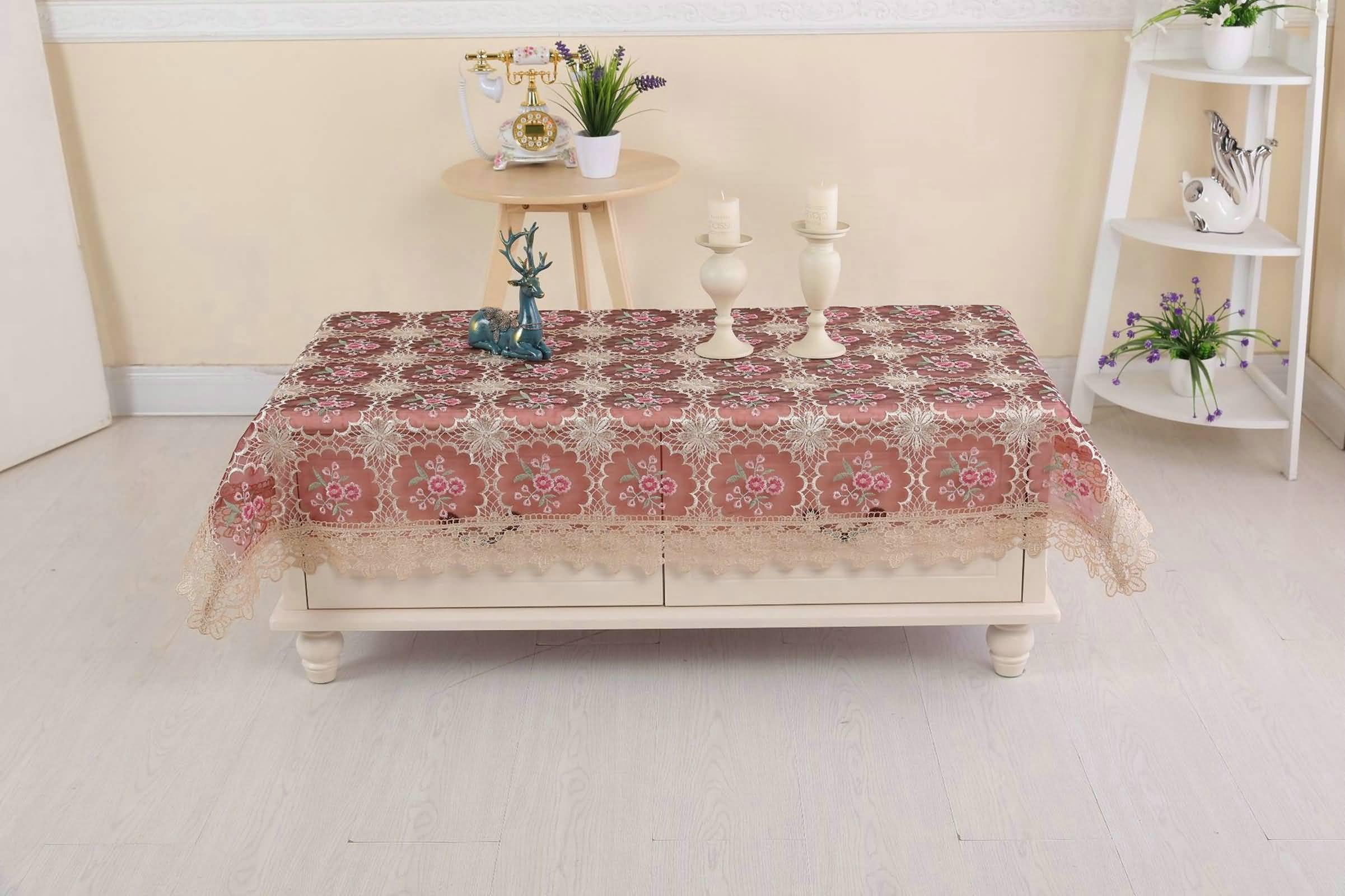 Polyester Tischdecke Landhausstil Vintage, Burgund | 130x130cm