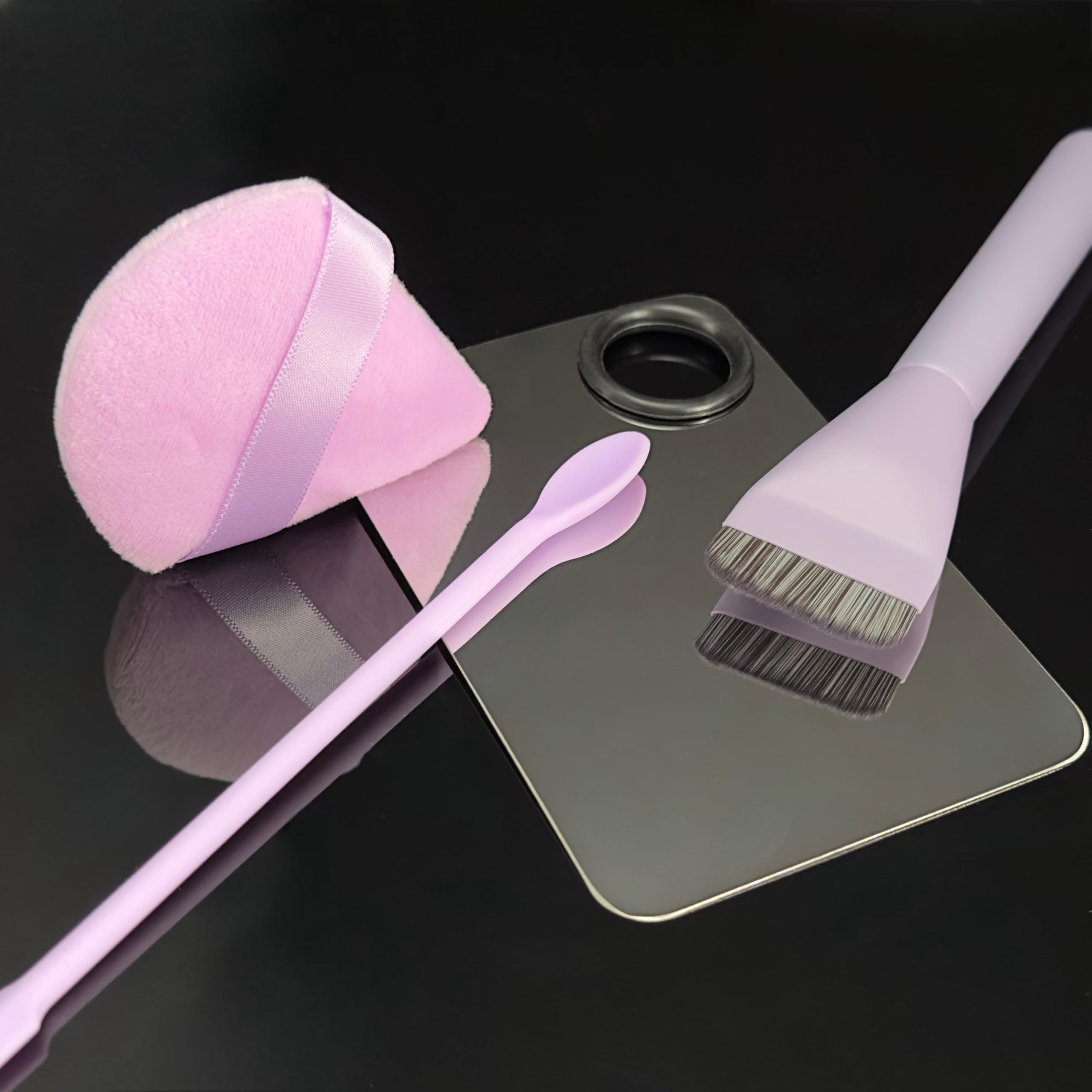 Professional Makeup Brush Set, 6-Piece Face Kit with Foundation Brush, Blender Sponge, Spatula, Mixing Palette, Purple - Image 2