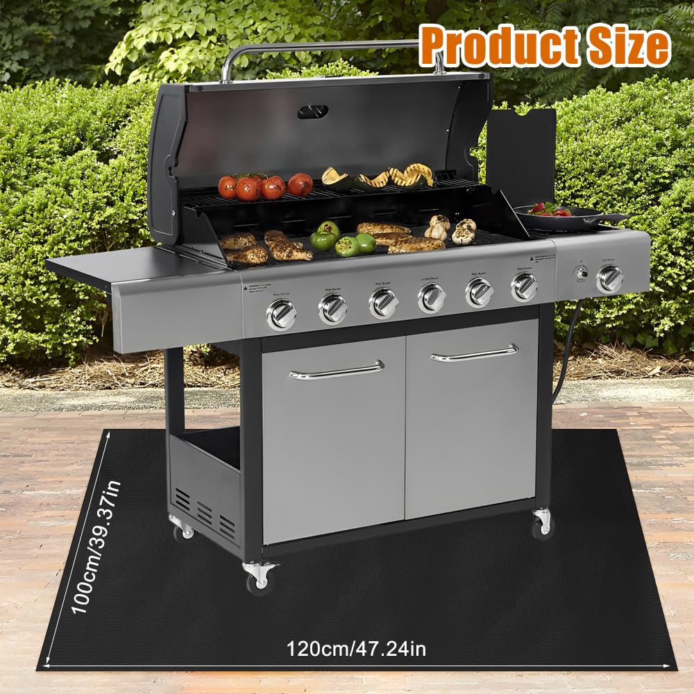 Alfombra Ignifuga, 120×100cm Reutilizable Alfombra Barbacoa Exterior, Alfombra Ignifuga Barbacoa, Alfombra de BBQ Antideslizante Resistente, para Barbacoas, Suelo, Chimenea, Césped y Camping