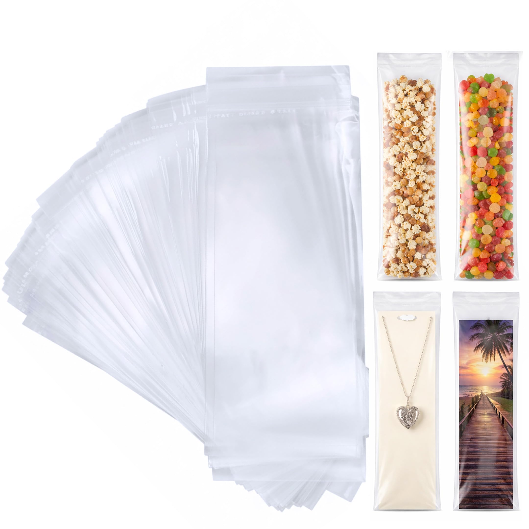 Clear Cellophane Bags with Self-Sealing Adhesive | 100 Pack Transparent OPP Bags | Resealable Gift, Bakery, Stationery & Retail Packaging (4×16 in (100 pack))