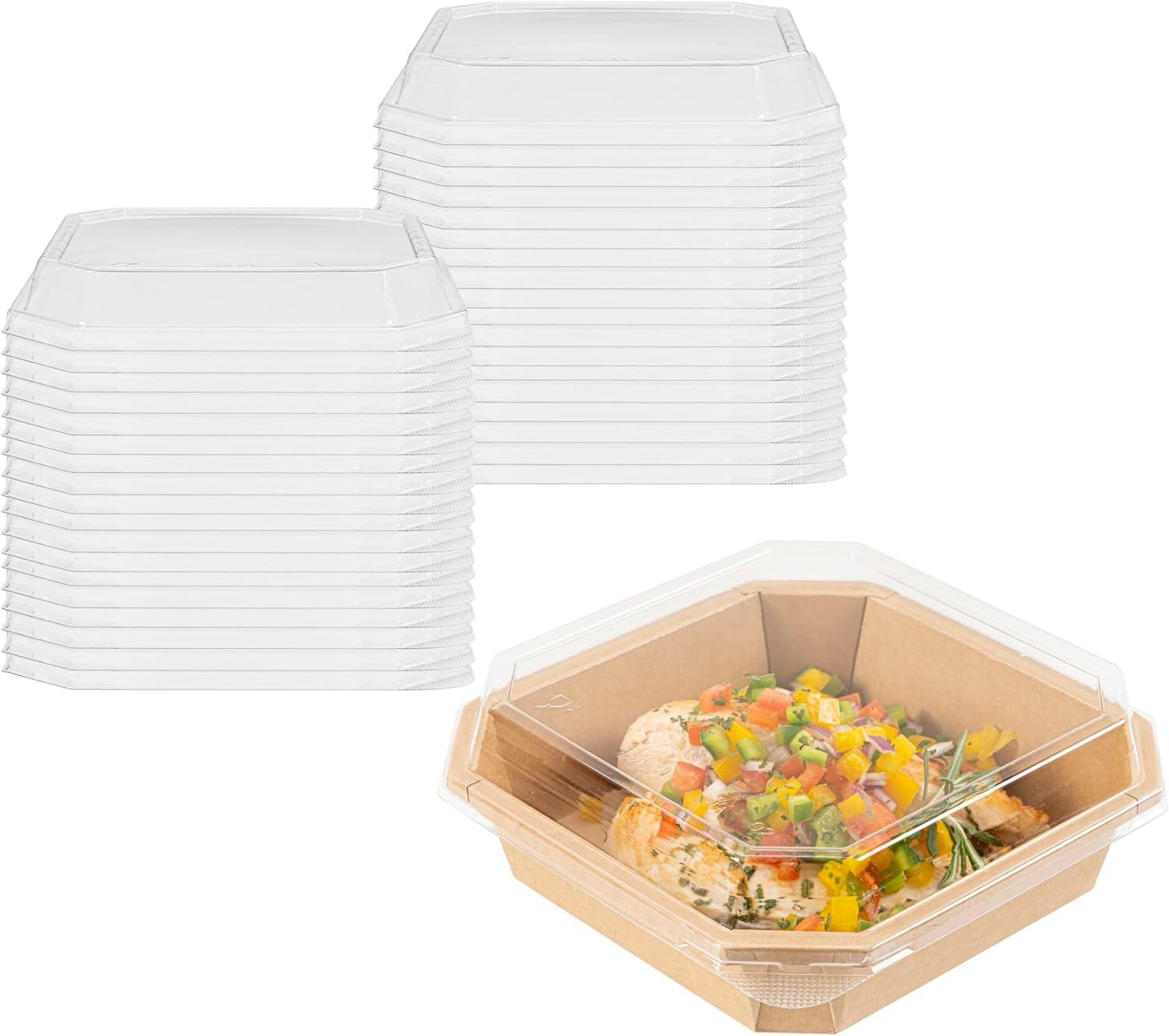 Restaurantware-LIDS ONLY: Sustain 7.87 x 7.87 x 1.3 Inch Dome Lids, 100 Disposable PLA Plastic Dome Lids - Containers Sold Separately, Sustainable, Clear Plastic Container Lids, For Takeaways
