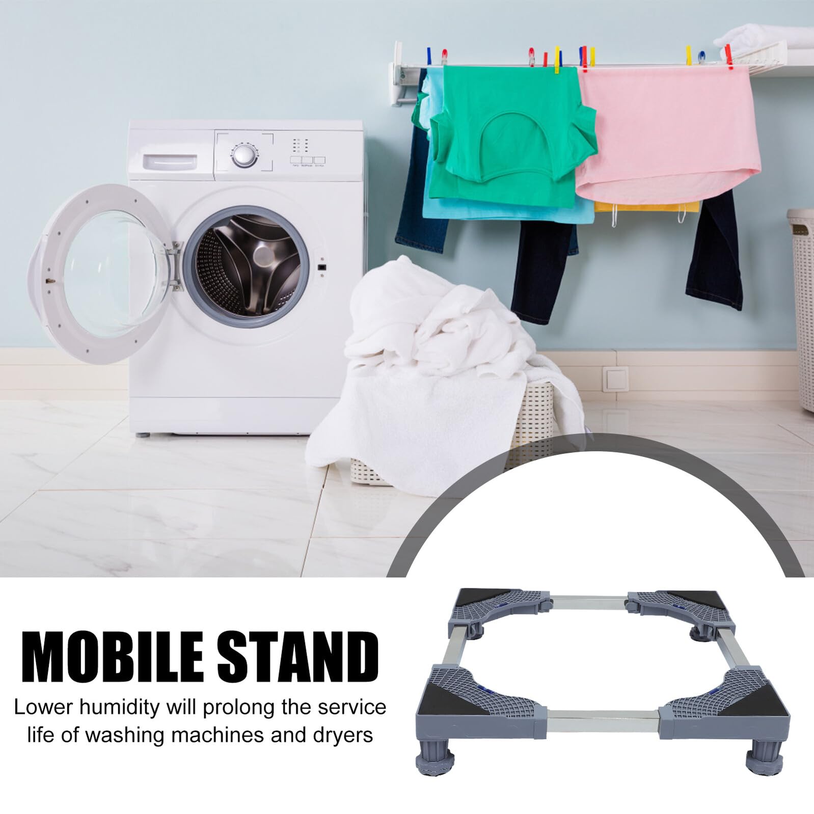 SHERCHPRY Soporte Móvil para Máquina de Lavar y Frigorífico con Ruedas Giratorias, Patas Fuertes de Plástico y Excelente Estabilidad para Limpieza y Reacondicionamiento