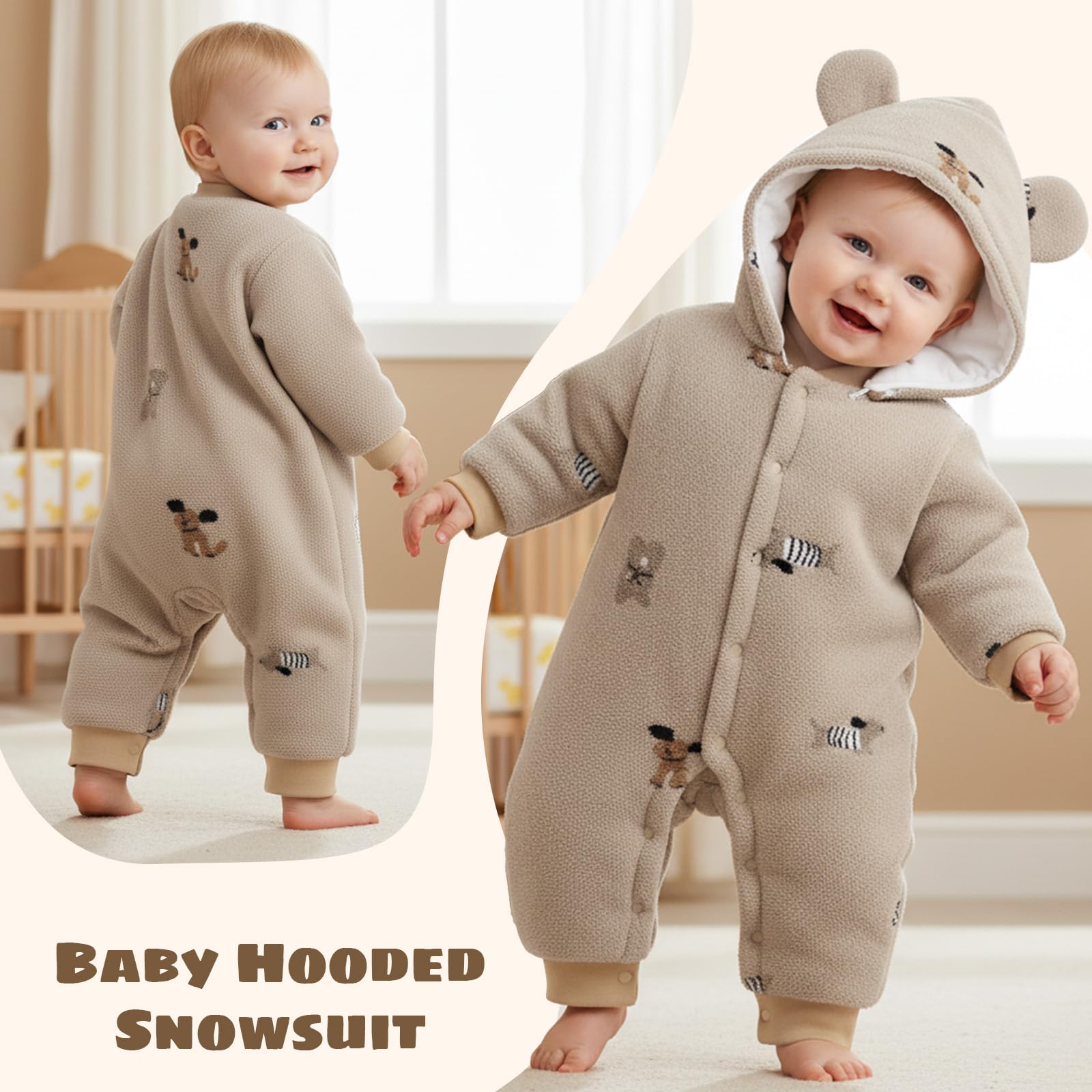 WYTbaby Baby Winter Schneeanzug Neugeborenes Winterstrampler mit Kapuze Fleece Winteranzug Kinder Mädchen Jungen Langarm Jumpsuit für 0-12 Monate