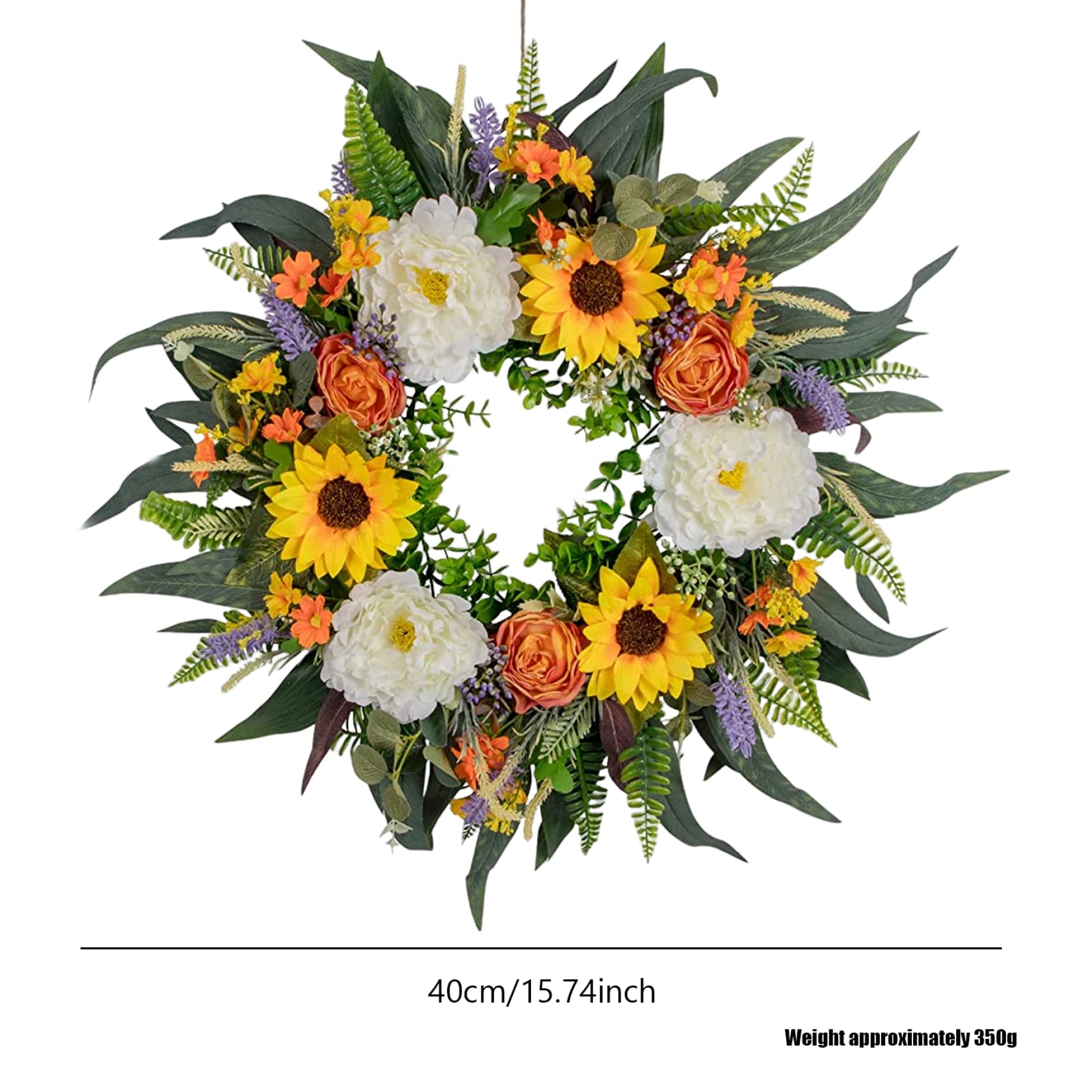 Couronne D'été Artificielle pour La Porte D'entrée Couronnes De Fleurs Eucalyptus Couronne De Porte D'été Guirlande De Porte Décorative pour Décoration Intérieure 40cm