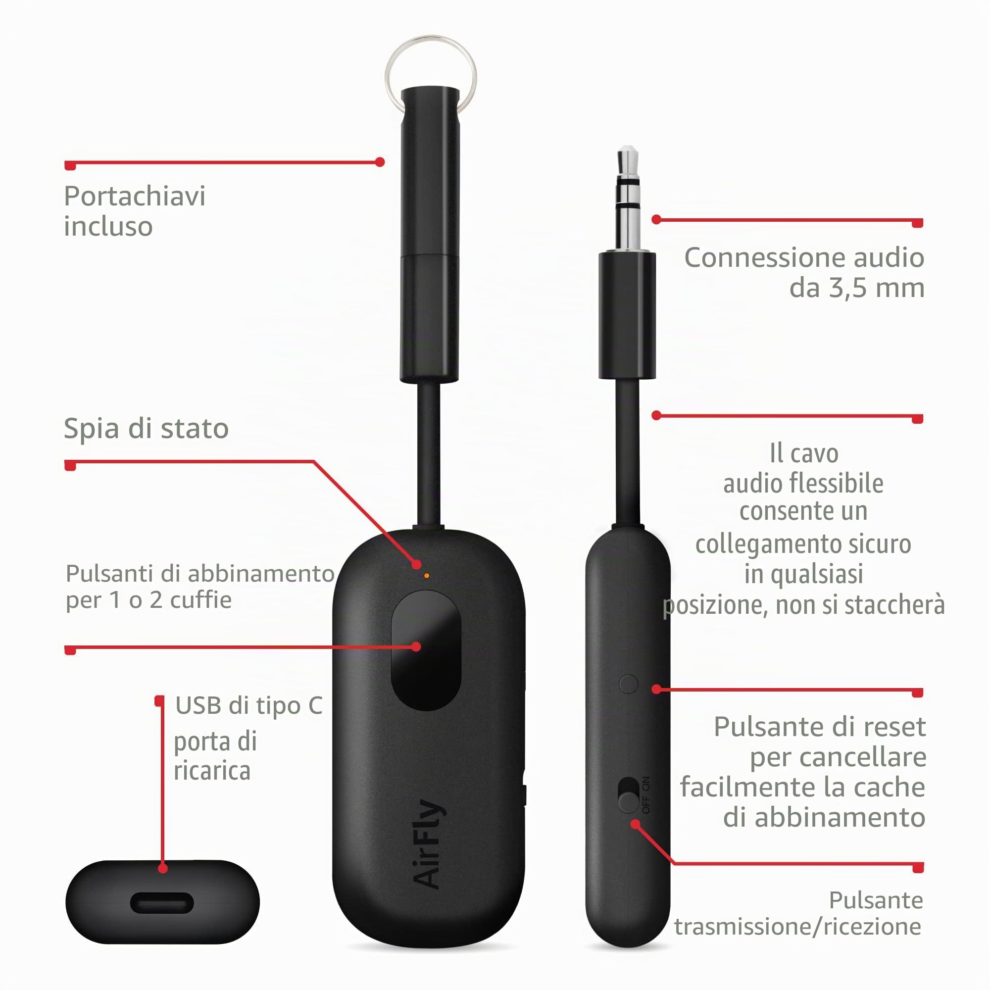 Twelve South AirFly Pro Trasmettitore/Ricevitore Bluetooth 5.0 per TV/Aereo a 2 Cuffie Wireless - Adattatore Wireless per AirPods, Aereo, Auto, Palestra, Casa, Uso con qualsiasi jack audio da 3,5 mm