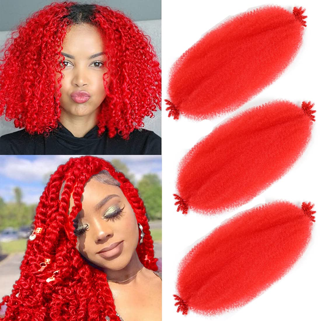 KEPBEAY Afro Twist Hair 12inch Afro Twist Crochet Braiding Hair (12 Inch (Pack of 3), RED#) …
