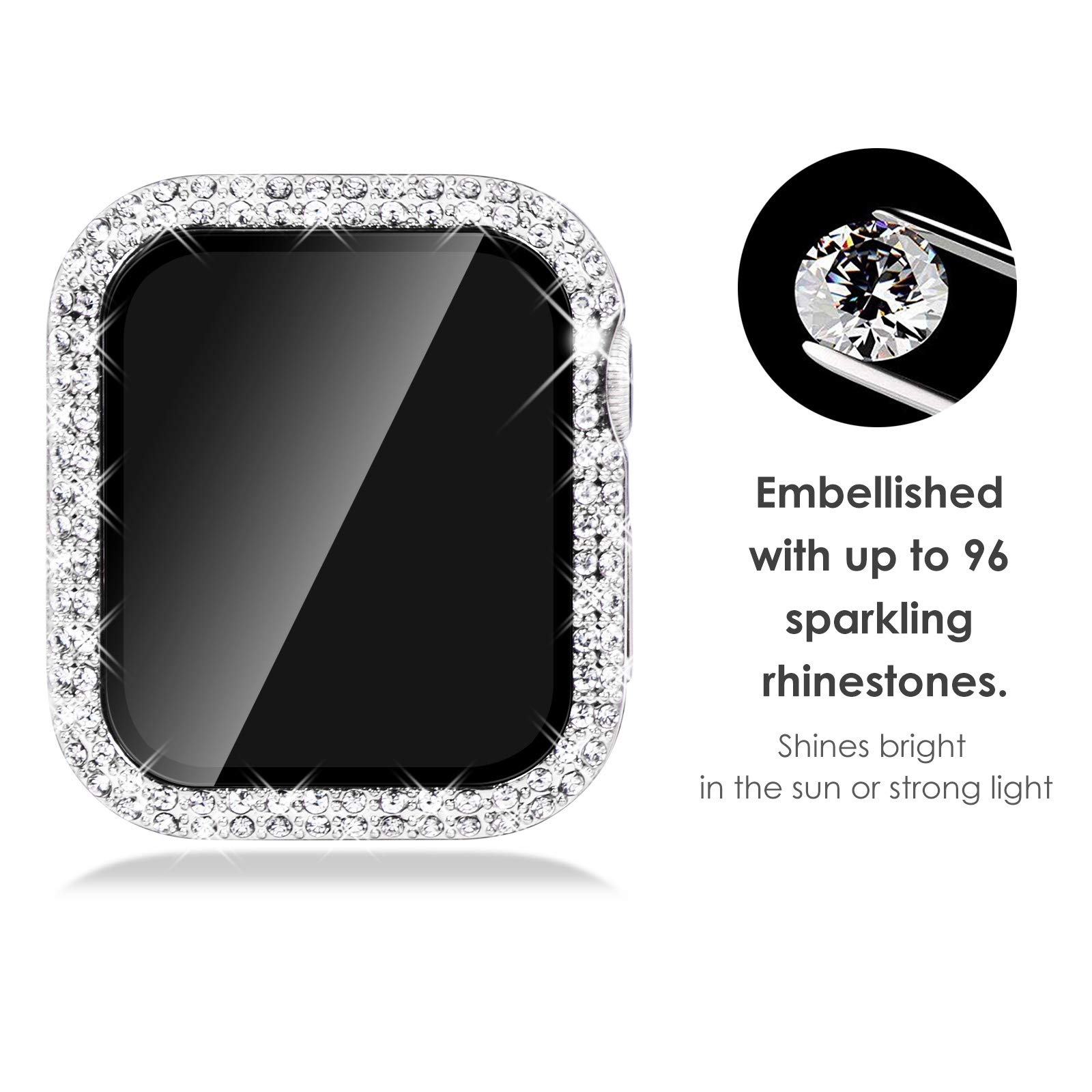 NewWays 2-pack Women Bling Case Compatible with Apple Watch 40mm Series 6/5/4/SE(2025-2020) Without Protective Film,Overall Protective Bumper Diamond Cases for iWatch 40mm(Silver+Clear) — view 2