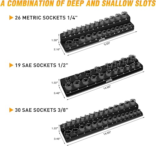 Vista 56 de GOOACC Organizador magnético de enchufes de 1/4 de pulgada, 2 piezas de soporte métrico SAE, bandeja organizadora de enchufes de 1/4 de pulgada