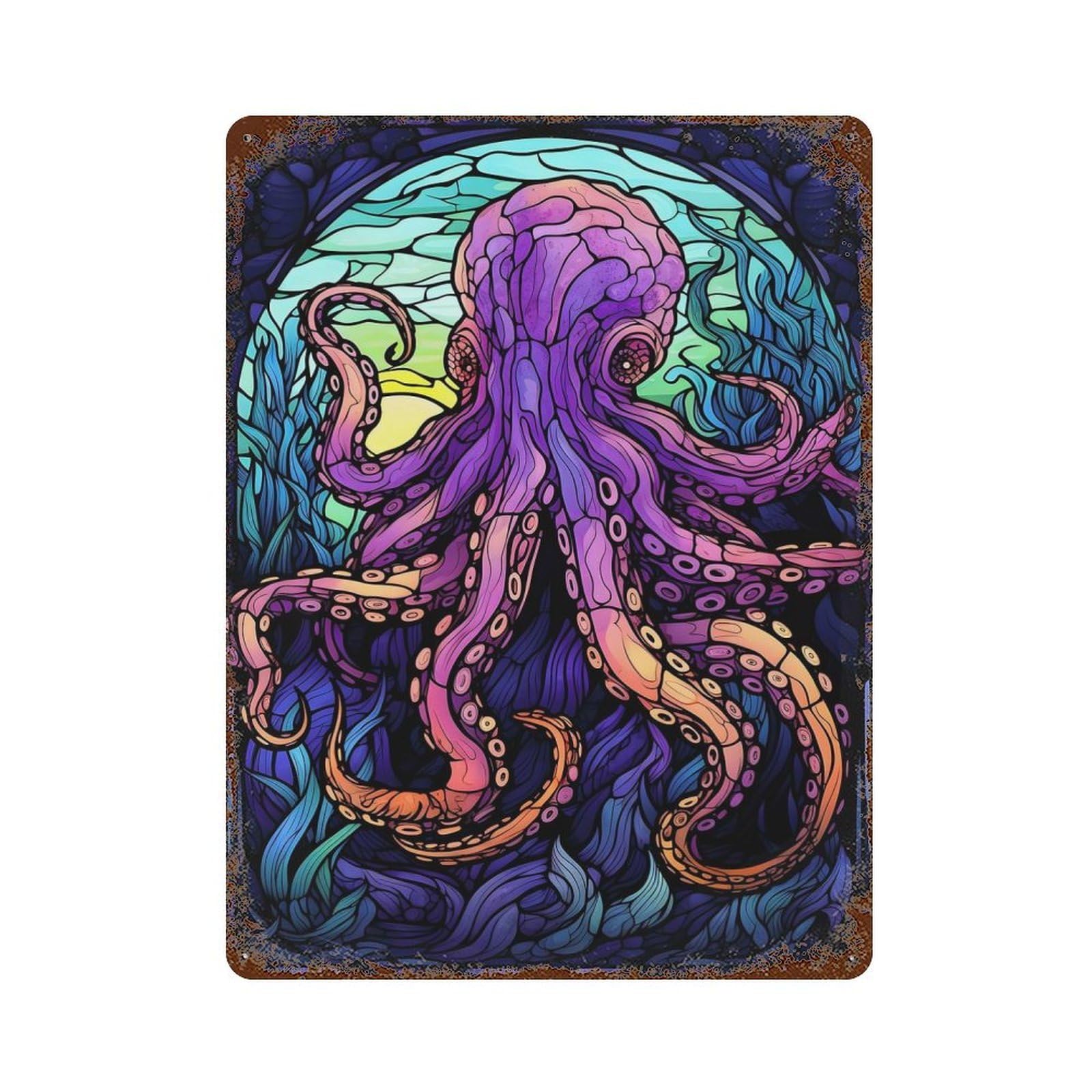 Amazing Octopus Abstract 15.7"x11.8" Weathered Tin Sign, Rustic Home Decor for Living Room, Hallway And Home Decor