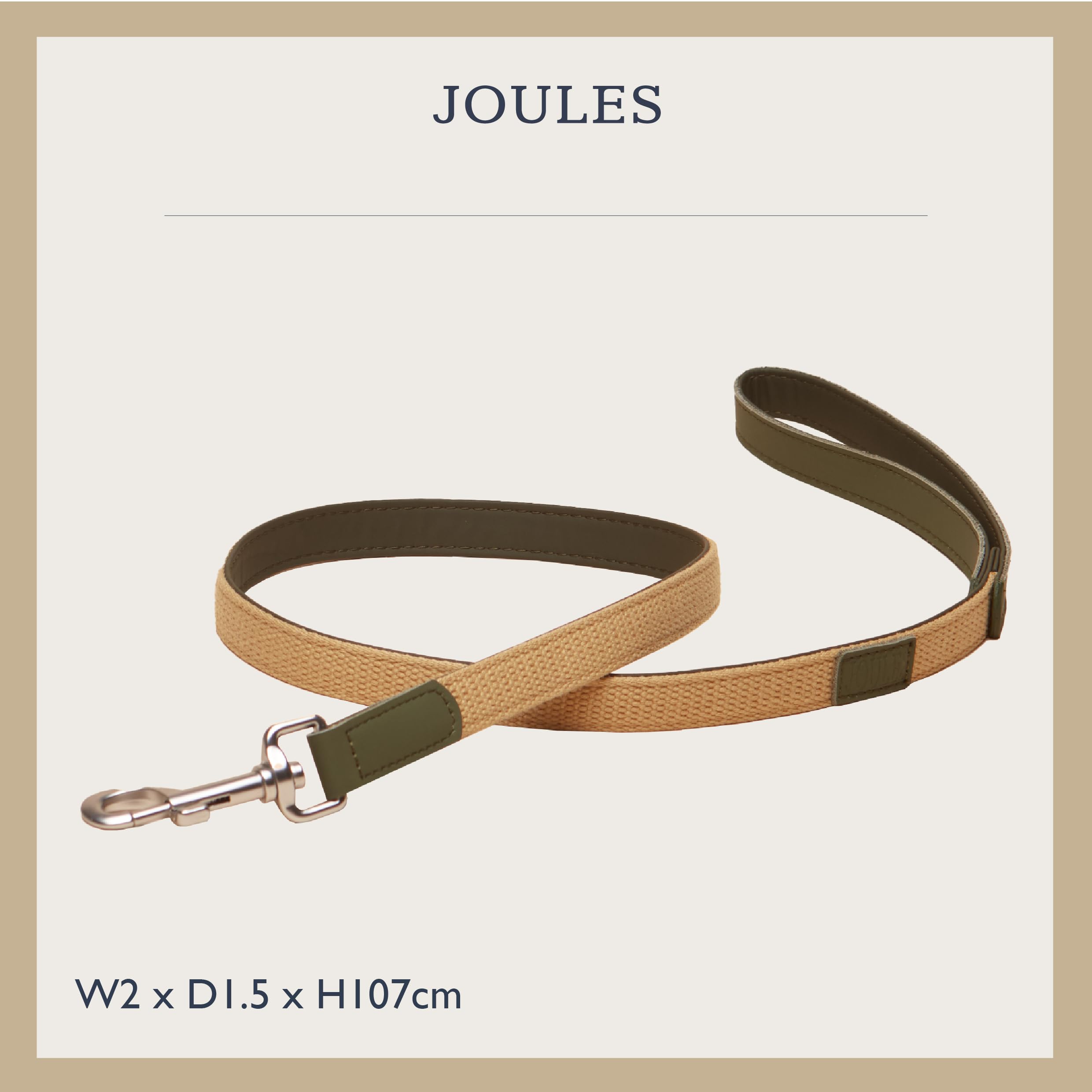 Rosewood x Joules Khaki Dog Lead - Durable Leather and Webbing Detail, Stylish Design with Brushed Metal Clip, Premium Pet Accessory - Image 3