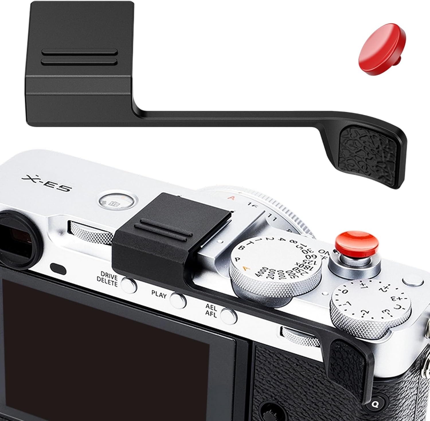 XE5 X-E5 Thumb Grip with Shutter Button & Hot Shoe Full-Coverage Design for Fuji Fujifilm XE5 Thumb Up Grip with Hotshoe Cover Protector Thumb Rest Support Holder Not Affect The Use of Dial - Black