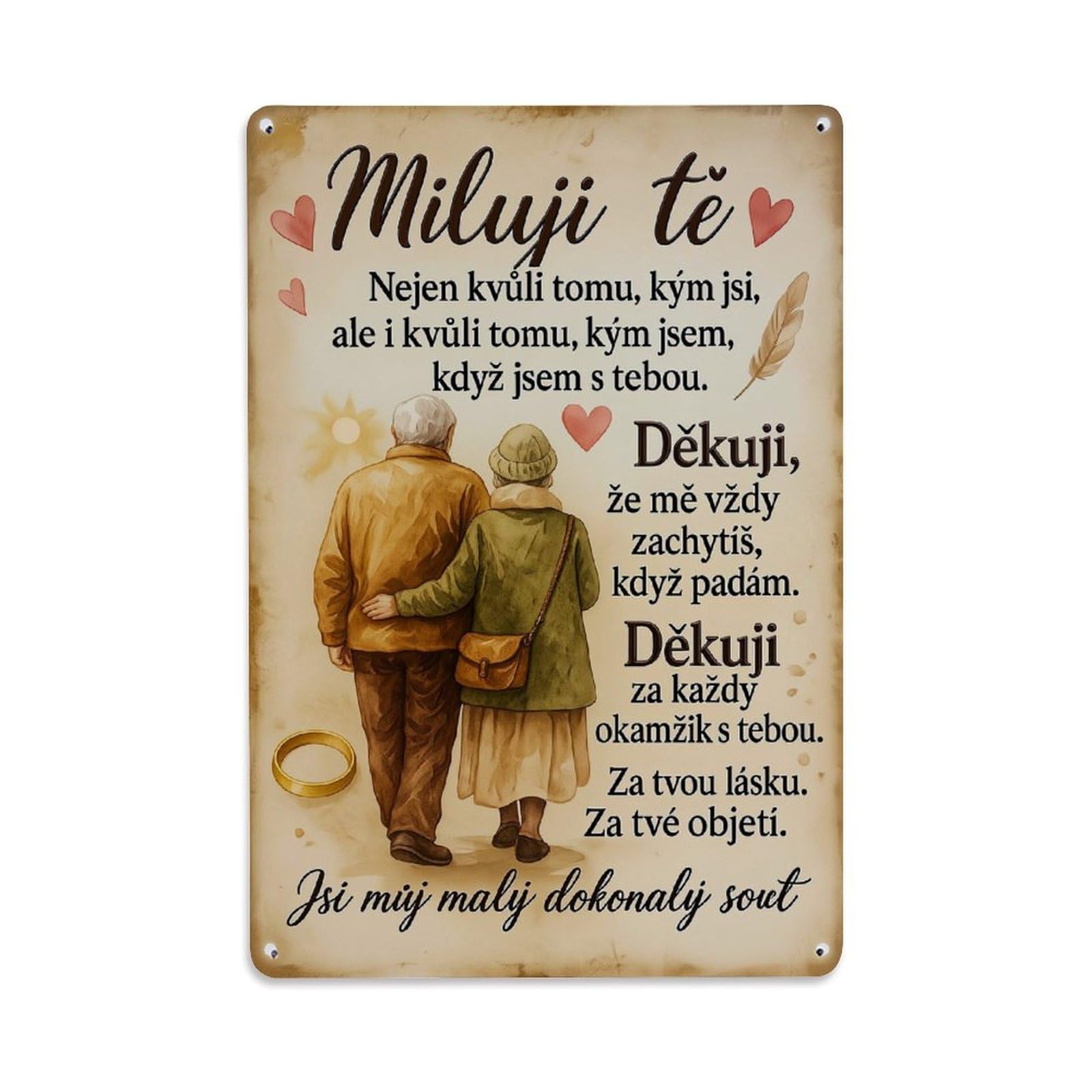 Jdfenggu Vintage Old Couple Walking Together With Hearts Retro Metal Tin Sign, Decor Art Poster For Bar, Home, Man Cave, Kitchen, Laundry Room Gift 8X12inch