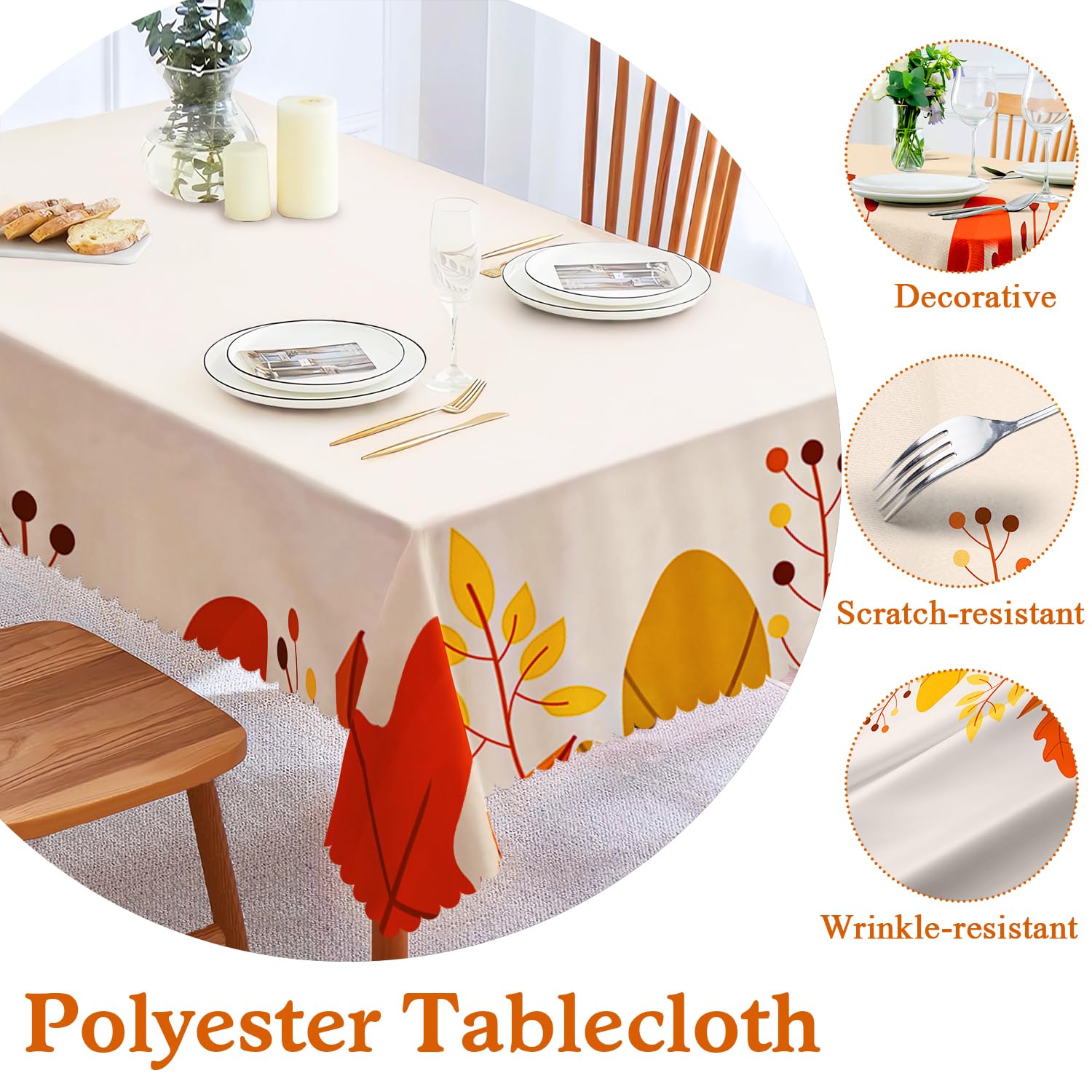 iEvery Wipeable Tablecloth Rectangular, Table Cloth Wipe Clean Maple Leaf Theme - Image 2