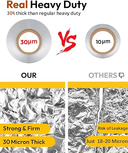 Miniatura 3 de Katbite Papel de aluminio resistente de 18 pulgadas de ancho, rollo de aluminio resistente de 25 micras de grosor para catering, asar, hornear,