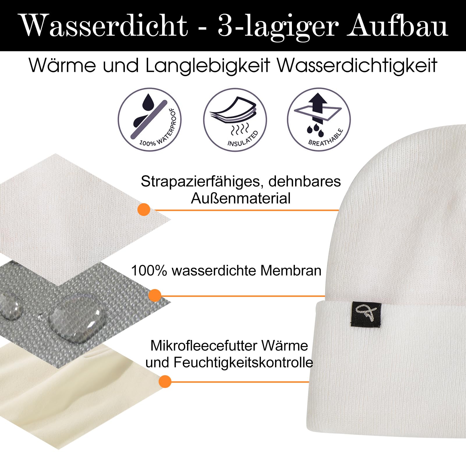 TOP-EX Dryknit - Gorro de invierno impermeable de gran tamaño XL XXL con forro polar para hombre