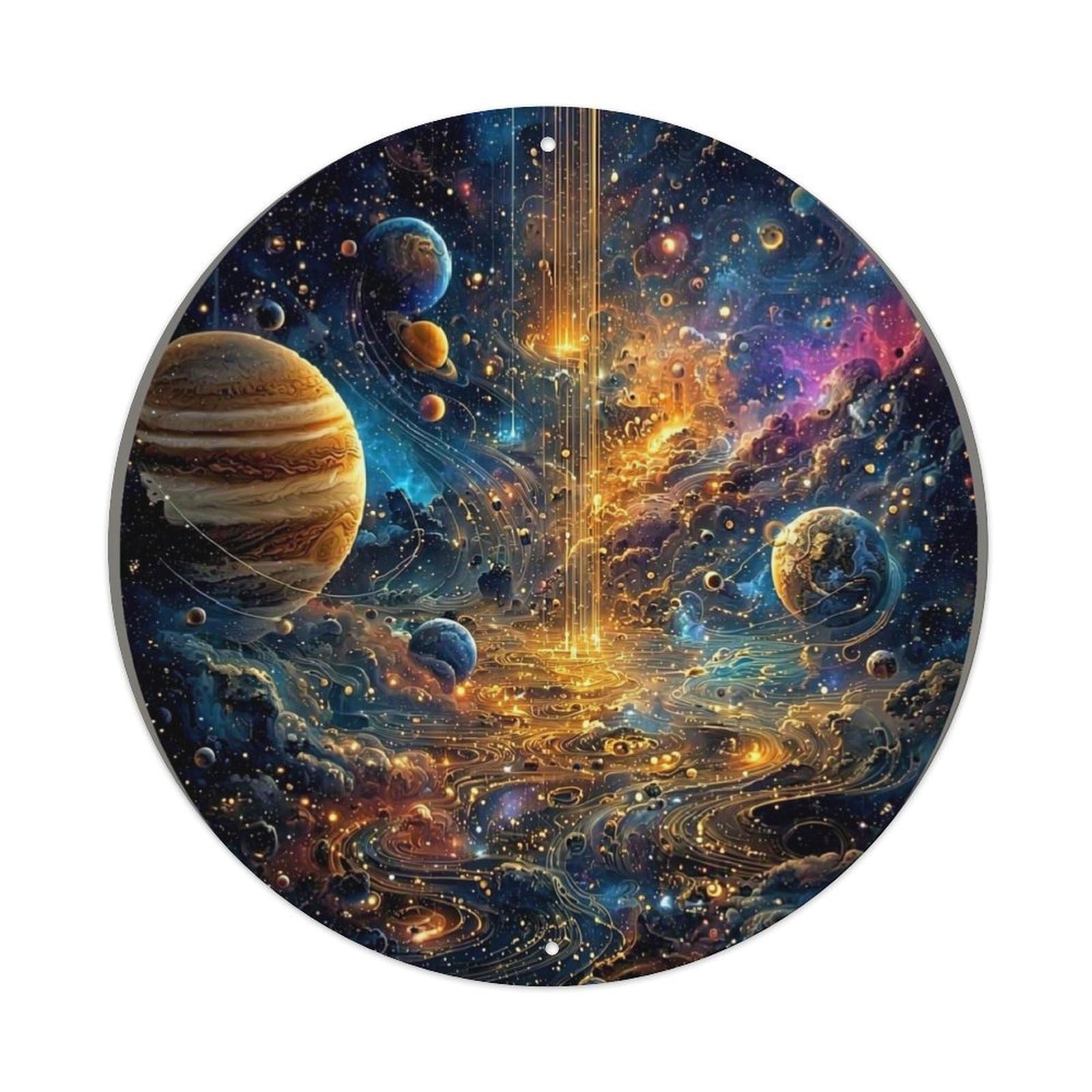 Cosmic Galaxy Planets Nebula Light Round Metal Tin Sign Vintage Wall Decor, Bar Garage Cafe Kitchen Home Wall Art Poster 8x8inches