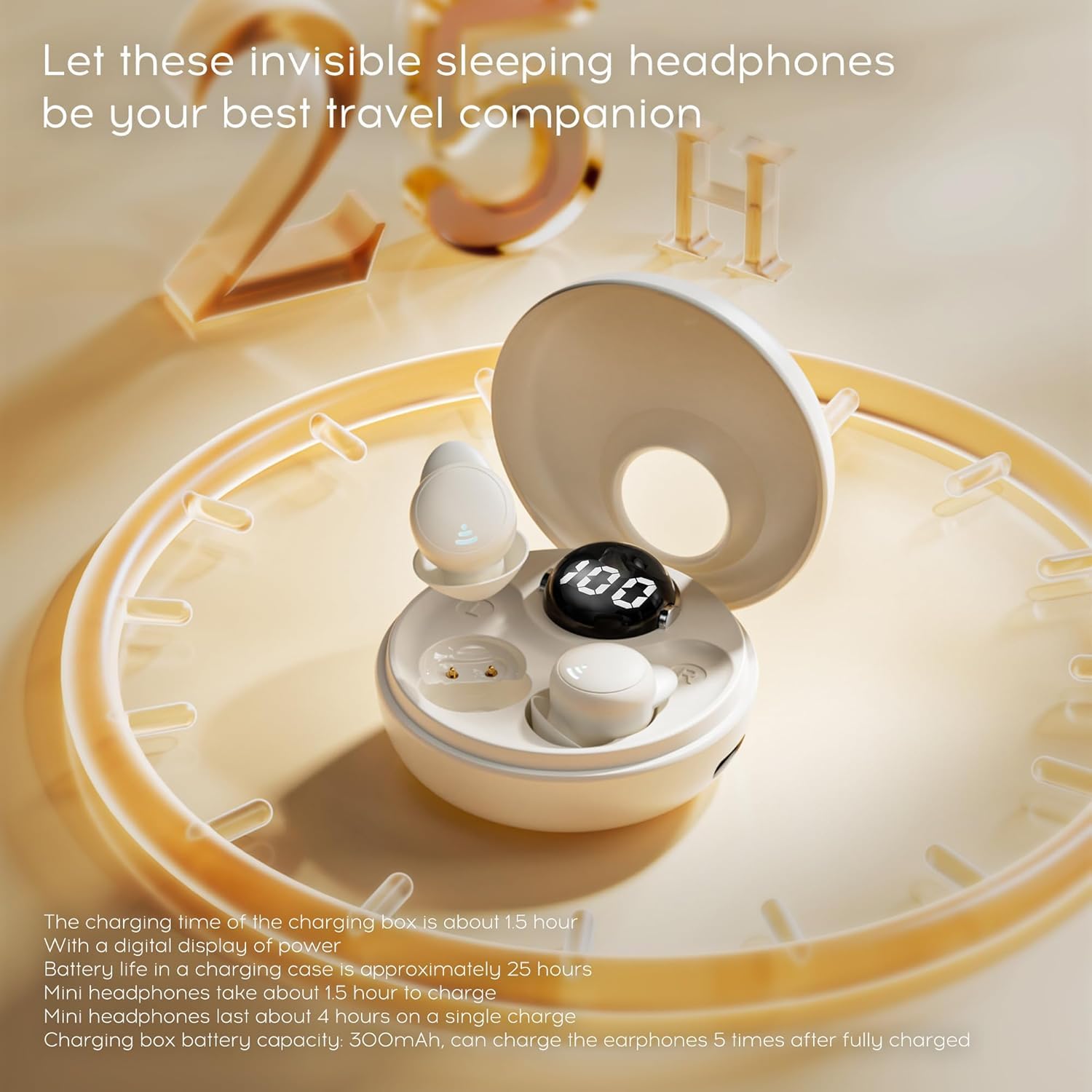 Sleep Earbuds for Side Sleepers, Mini Auricolari Wireless Bluetooth 5.3 Auricolari per Dormire, Auricolari Nascosti con Display di Alimentazione per Esercizio, Lavoro, Escursionismo (Bianco)