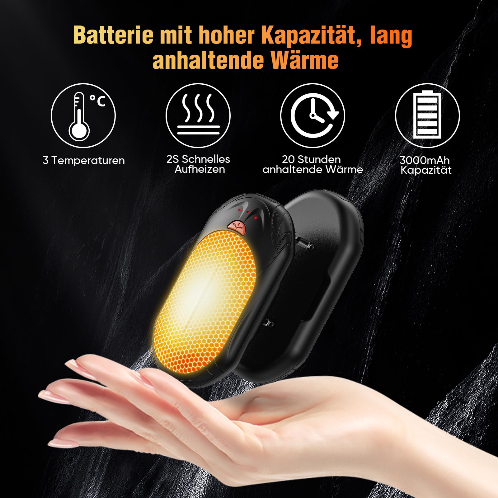TIEMA 2er-Set Wiederaufladbare Handwärmer – Magnetisch, 3 Heizstufen, USB-C, Bis 24 H Warm, Für Winter & Outdoor
