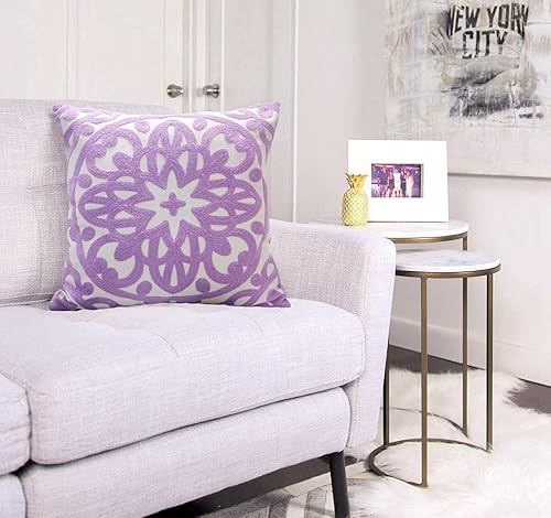 Miniatura 10 de Alysheer Juego de 2 fundas de almohada decorativas bordadas de 18 x 18 pulgadas, patrón de punto de mandala bohemio, duraderas, 100% algodón, para