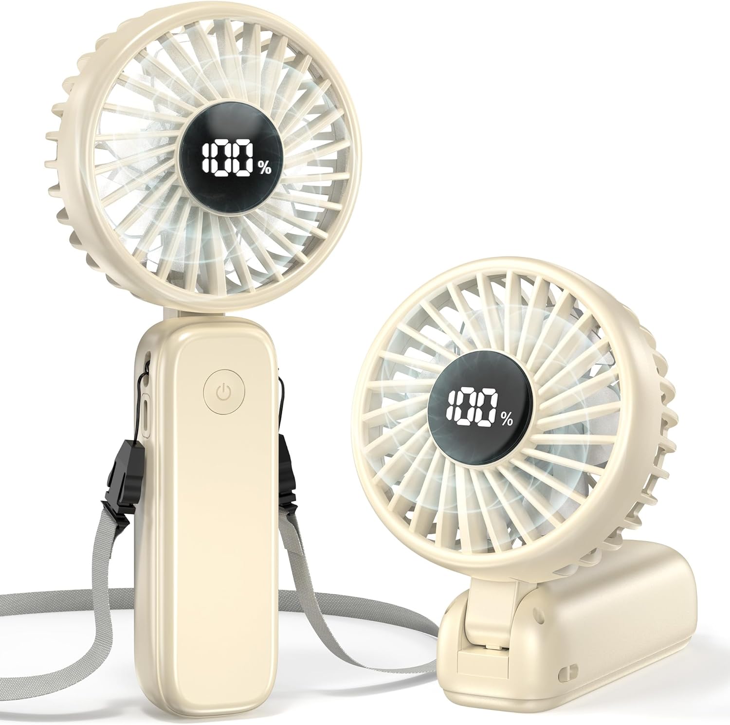 Ventilador de mano portátil, batería recargable de 5000 mAh, refrigeración máxima de 15 horas, 4 velocidades, pantalla LED, diseño plegable,