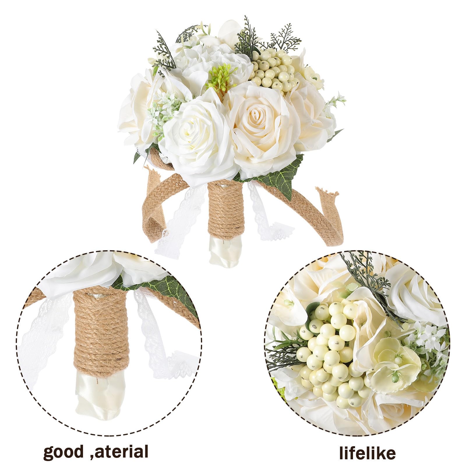 Eleganter Künstlicher Brautstrauß aus Beigem Seidenstoff mit Realistischer Optik und Langer Lebensdauer für Hochzeit Tischdekoration und Blumenarrangements