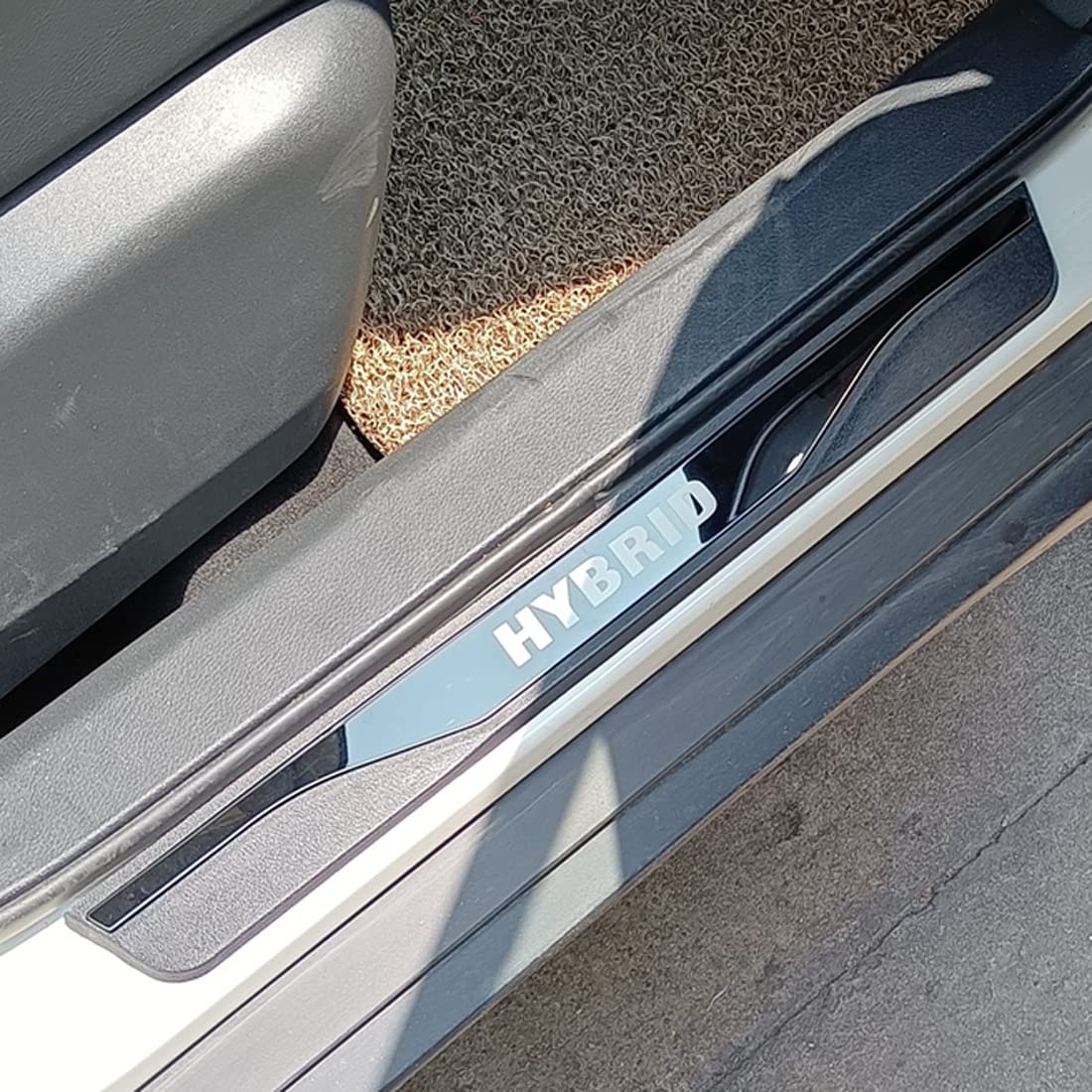 FEOYDS Stainless Door Sill Protector Kick Plate Entry Guard Kit for Honda Accord Hybrid 2024 Interior Accessory (Black Hybrid Text)