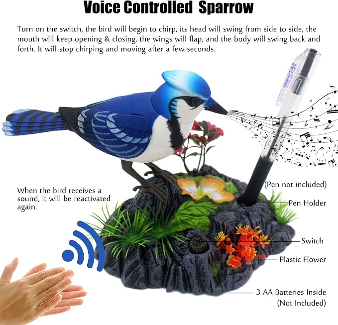 Juguete Electrónico Pájaro Realista Azul y Blanco miniatura 3