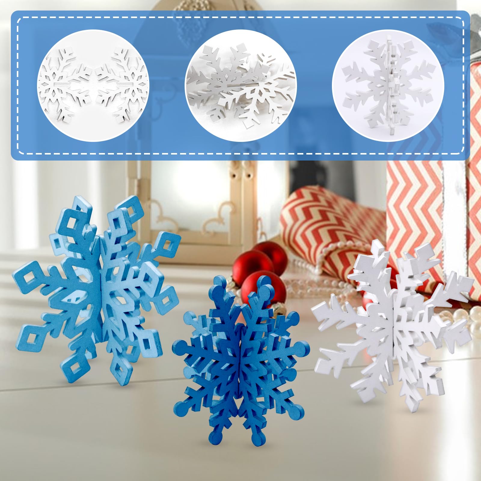 Scatola di decorazioni in legno a forma di fiocco di neve da 3 cm
