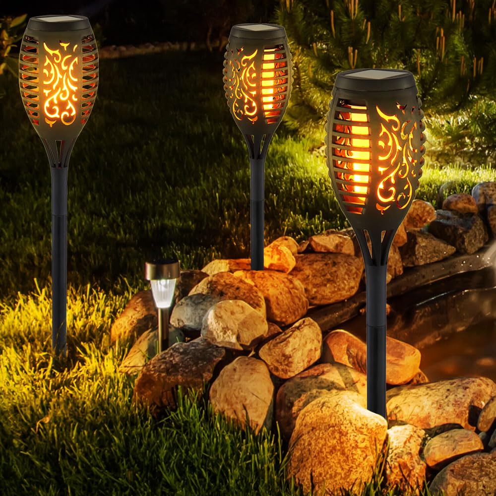 Solar Flammen Fackeln Gartenleuchte Solarlicht im Freien Solarfackeln für Außen Flamme Solarleuchten Fackel für Außen, Feuereffekt, 12x LED, DxH 7,5x51 cm, 12er Set