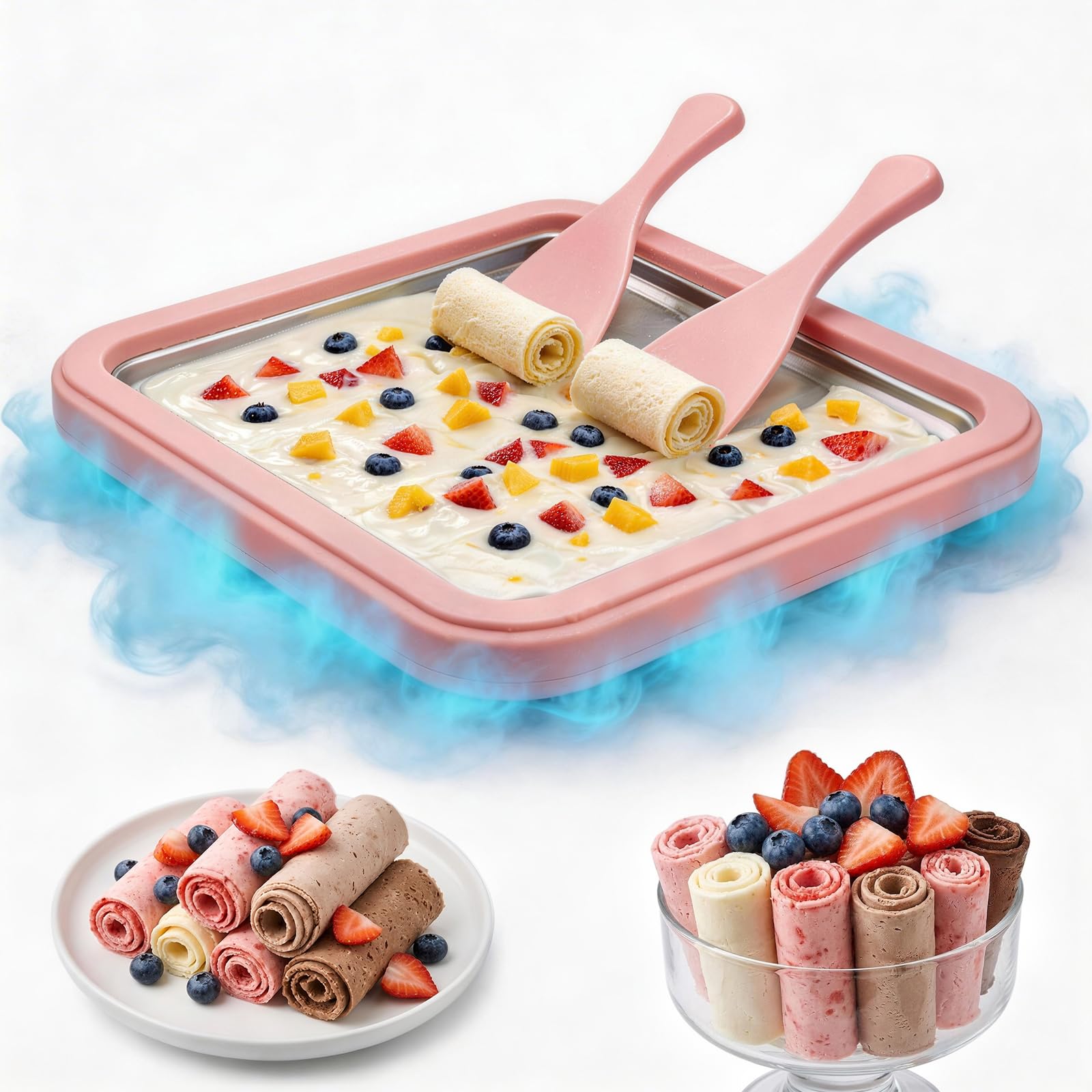 Rolled Ice Cream Maker 304 Stainless Steel Instant Ice Cream Machine with Ice Cream Tray DIY Frozen Yogurt