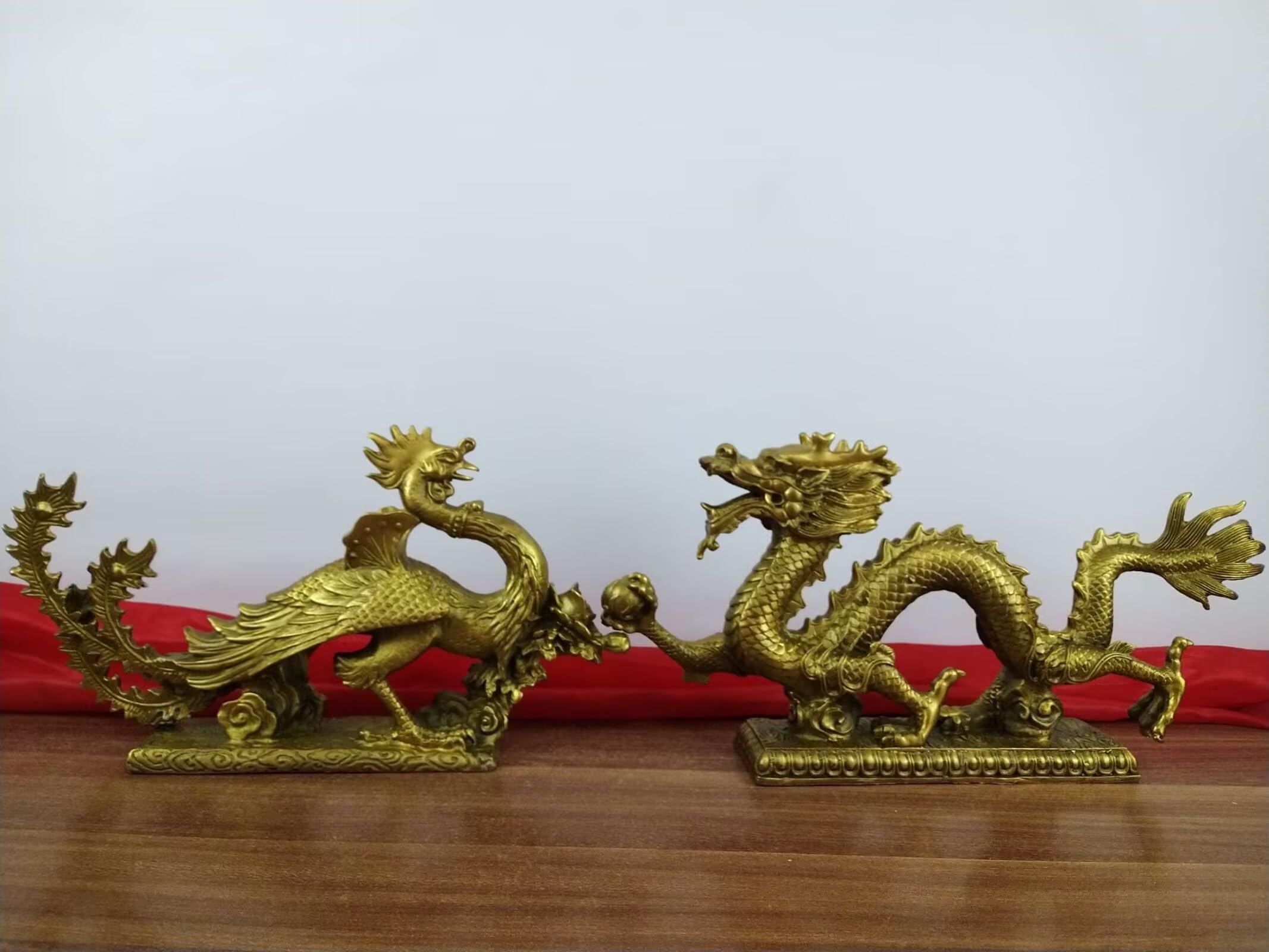 Dytartzx Solid Copper Dragon Phoenix Statue, Handcrafted Fengshui Auspicious Ornament, Chinese Cultural Sculpture for Home Office Entryway Decor, Good Luck & Prosperity