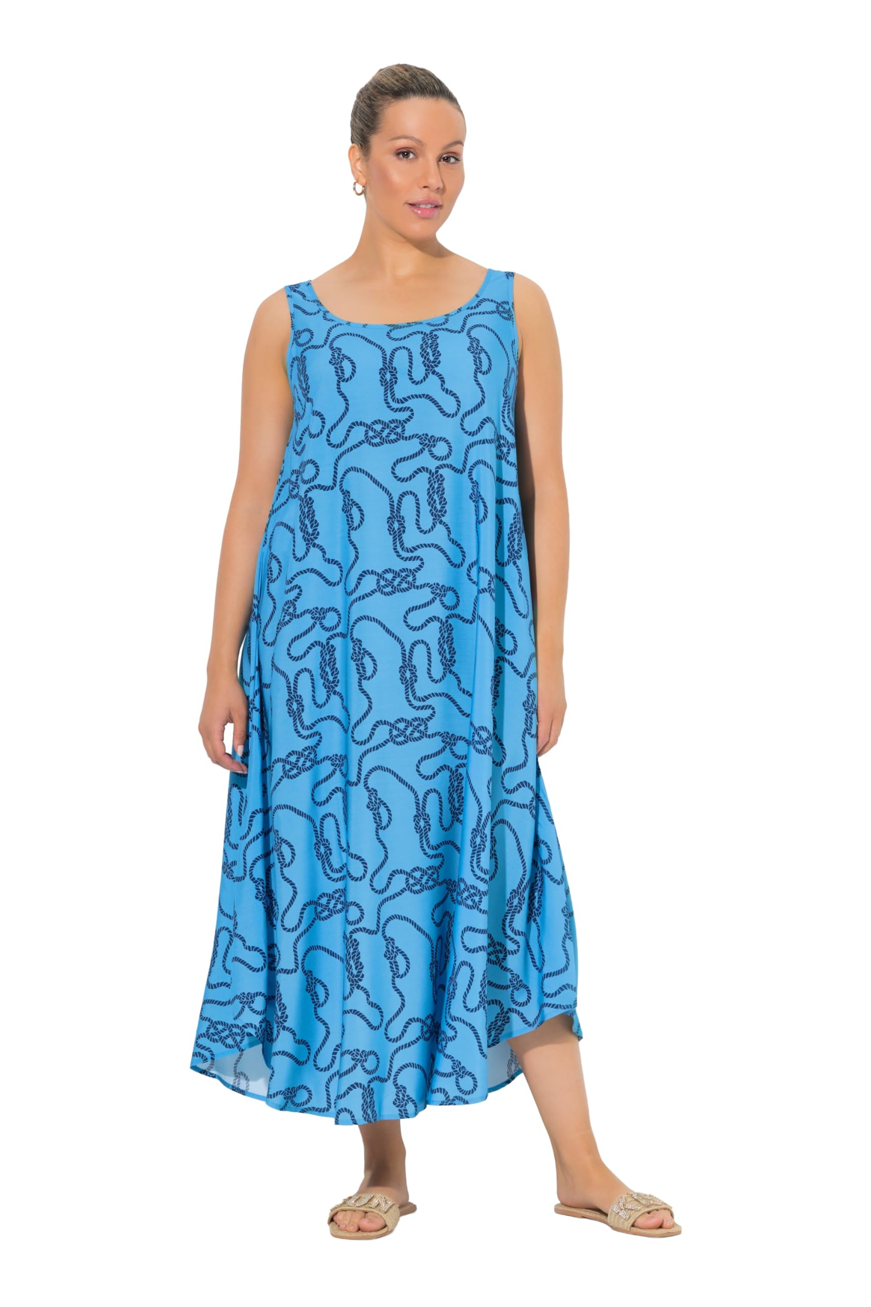 Ulla Popken Damen große Größen Übergrößen Plus Size Midikleid, Knotenmuster, A-Linie, Rundhals, ärmellos 846239